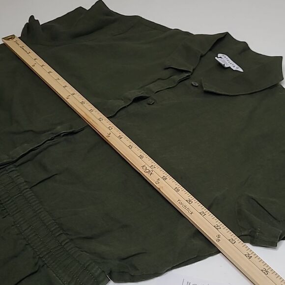 $109 NEW XL ATHLETA LINEN OLIVE GREEN SHORT SLEEVE ZIP POCKET ROMPER EXTRA LARGE - Picture 10 of 14